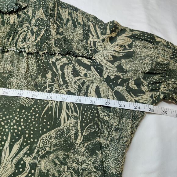 Roma Label Ruffle Mock Neck Long Sleeve Midi Dress Dark Forest Jungle Medium - Picture 11 of 12